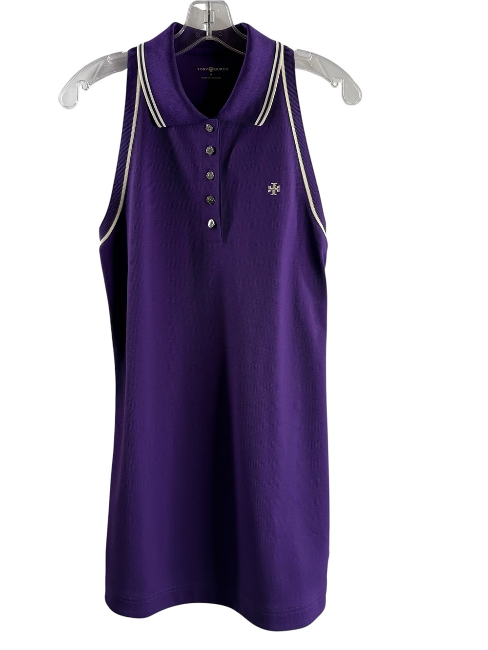 Tory Burch Purple Sleeveless Polo Pique Tank Dress with White Trim NWT $198